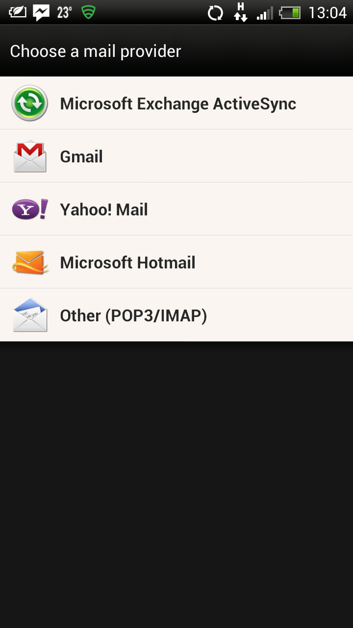 Android email account step 1