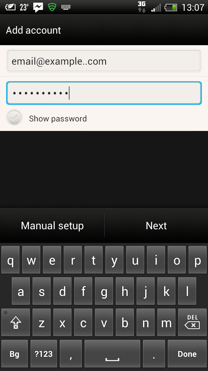 Android email account step 2