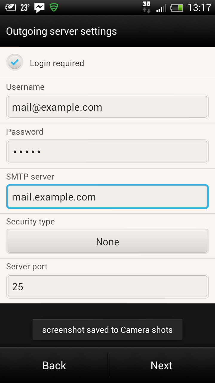 Android email account step 4