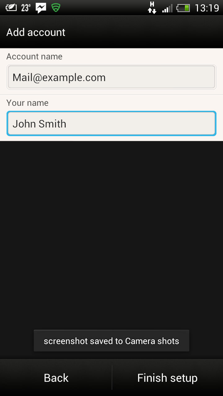 Android email account step 5