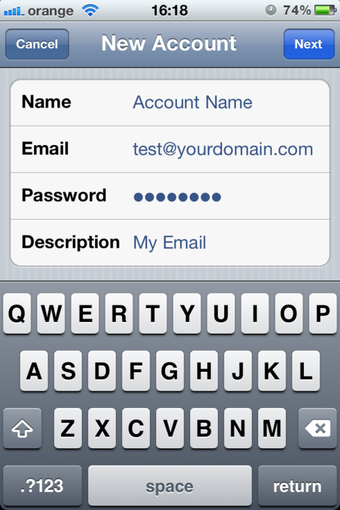 Android email account step 1