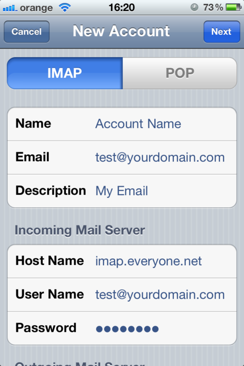 iPhone email account step 1