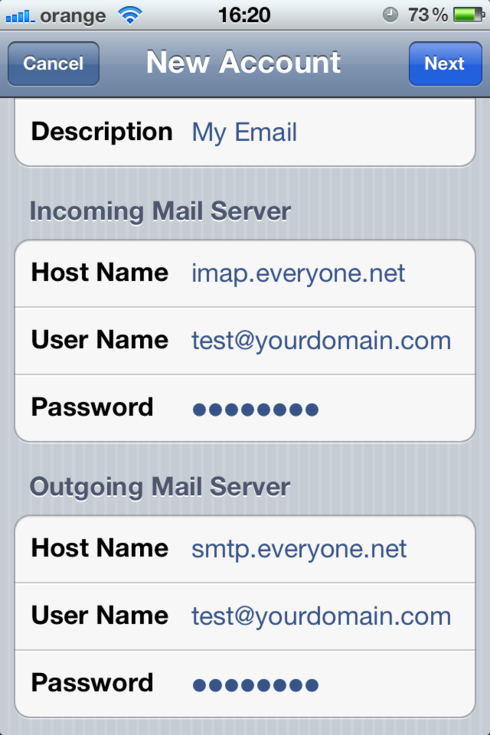 iPhone email account step 1